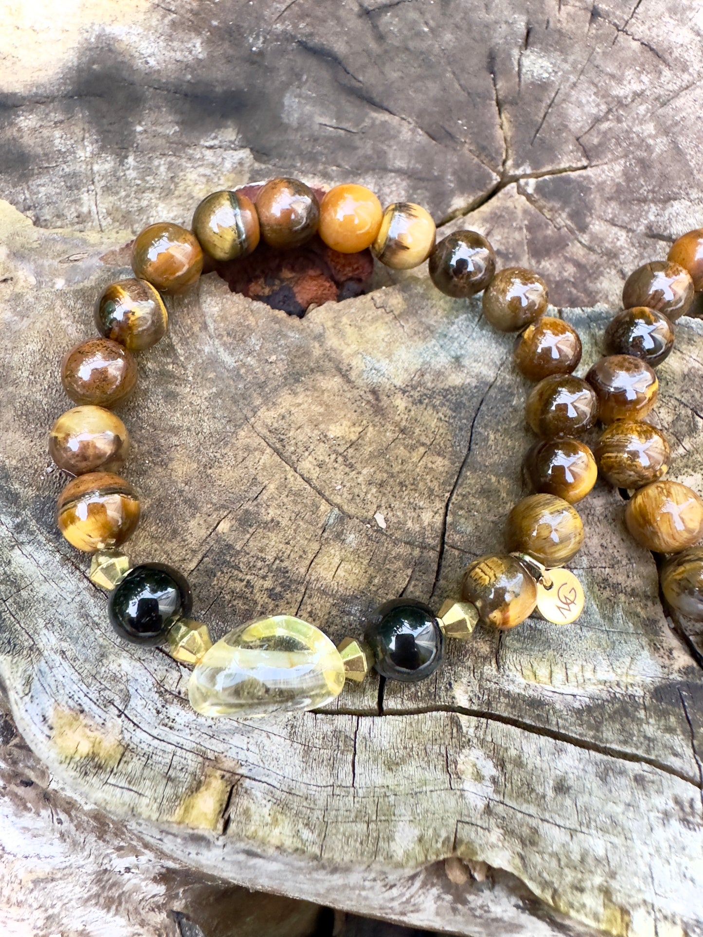 Citrine-Tiger Eye-Black Agate Bracelet Set