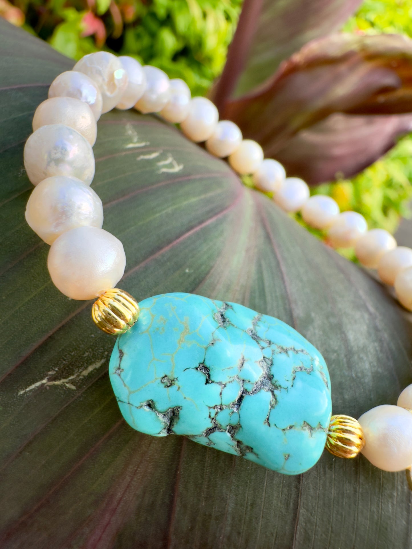 Natural Freshwater Pearl - Raw Turquoise Bracelet