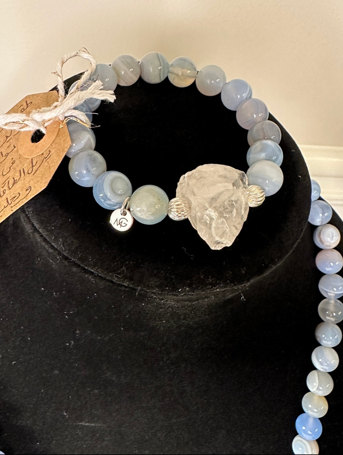 Blue Agate - Raw White Quartz Necklace and Bracelet Set