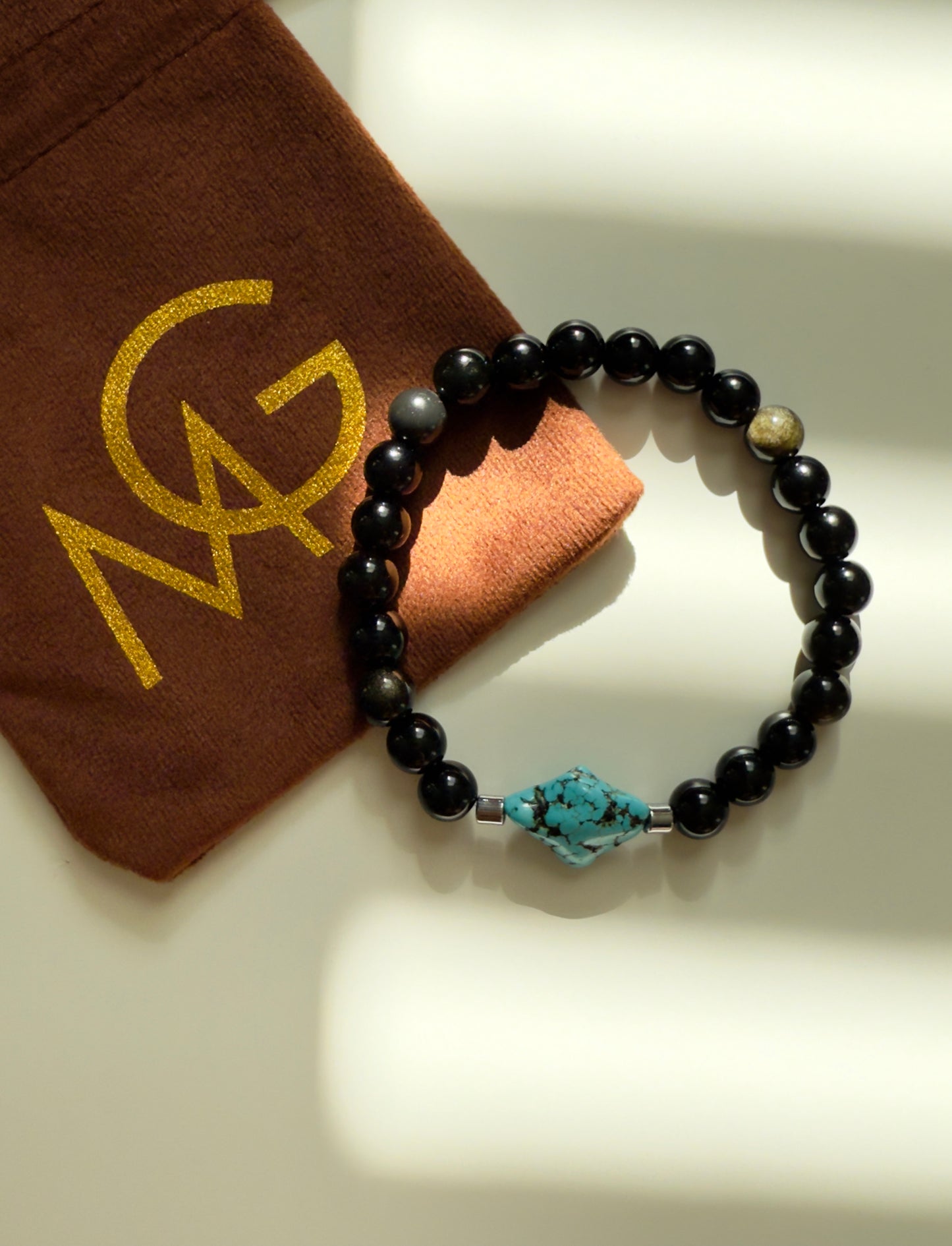 Black Obsidian - Turquoise Bracelet with Hematite Spacers