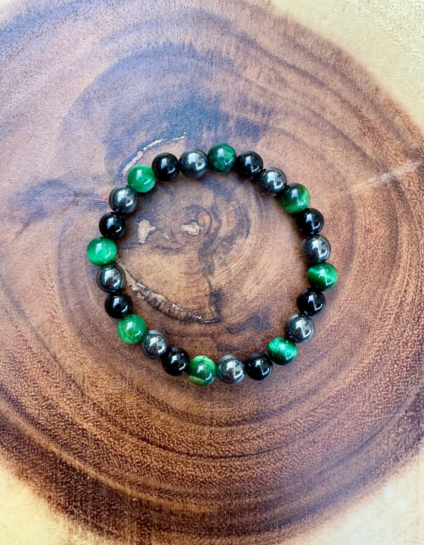 Green Tiger Eye - Hematite - Black Obsidian Men's Bracelet