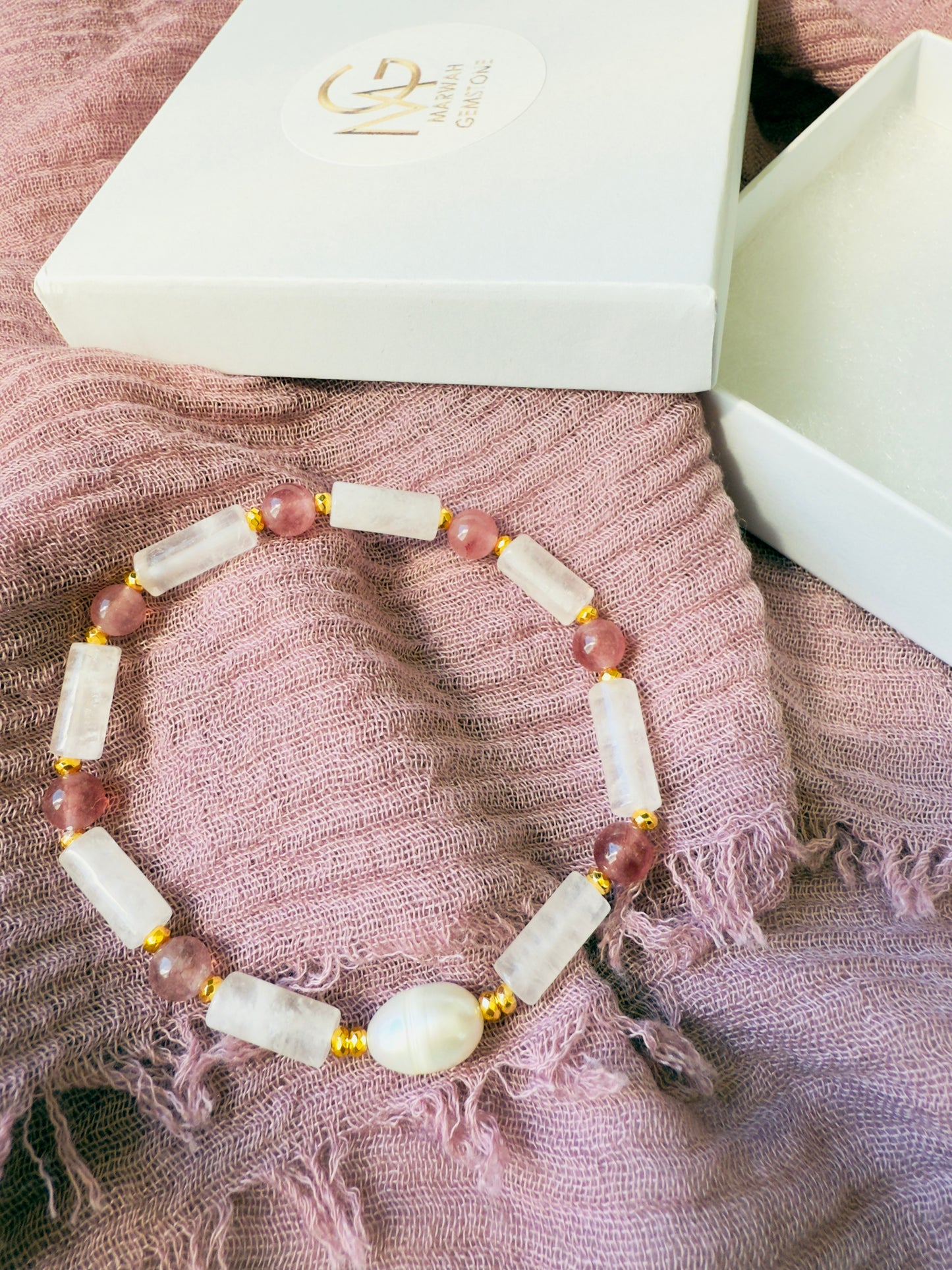 Love Bracelet of Rose Quartz - Strawberry Quartz - Natural Pearl and Hematite Spacers