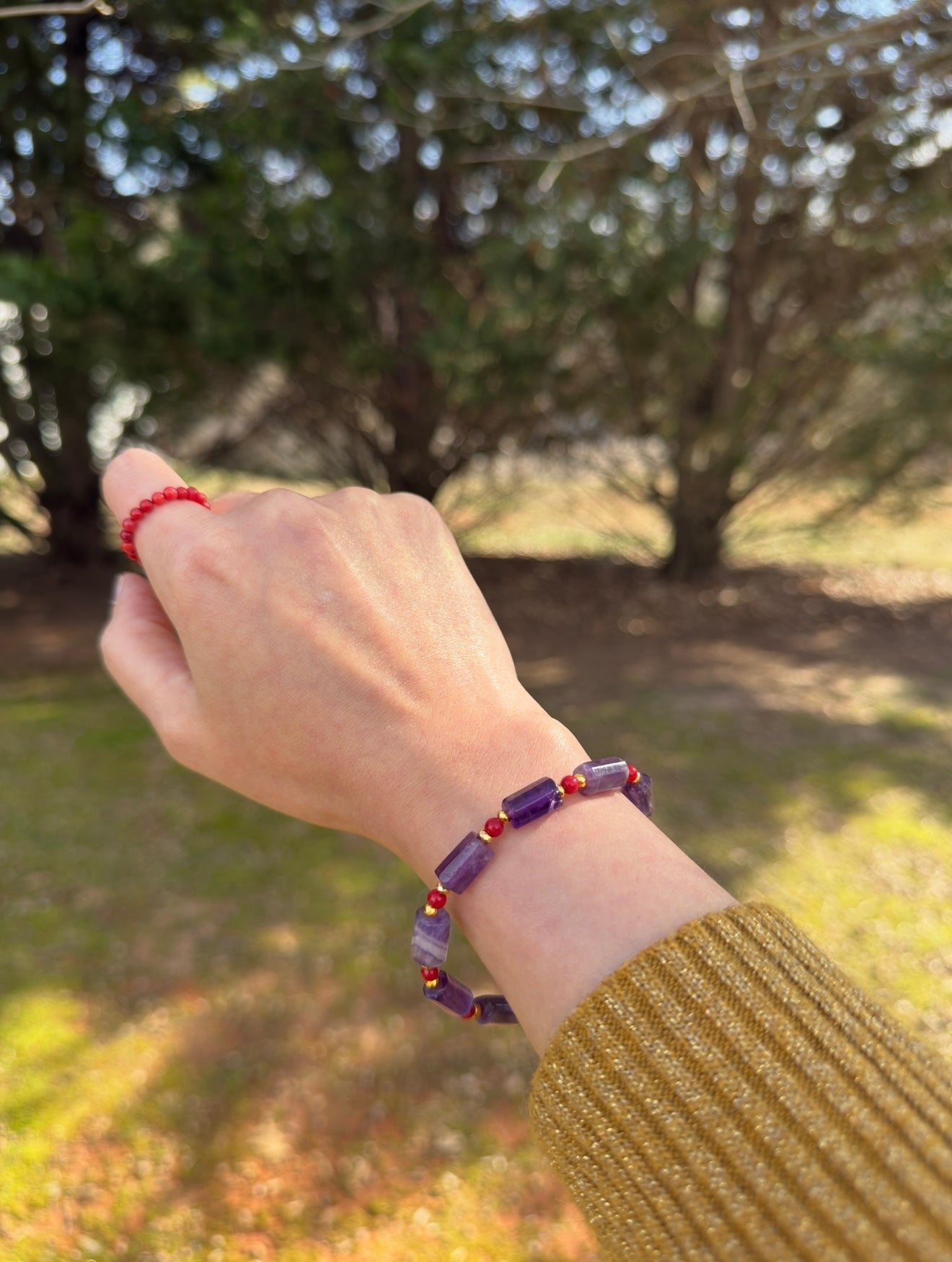 Amethyst - Coral Bracelet with Hematite Spacers