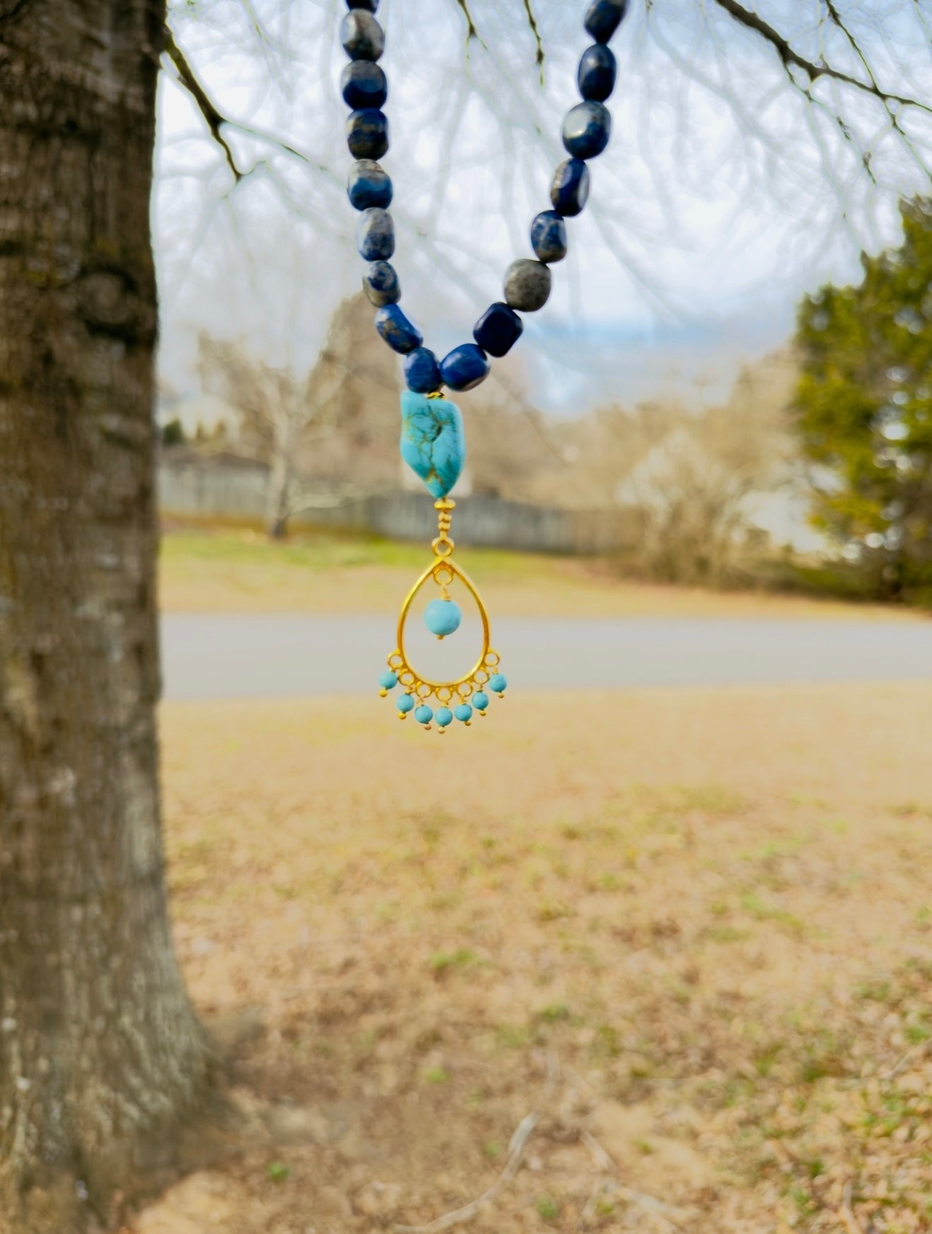 Raw Lapis Lazuli - Raw Turquoise Misbaha with Charm