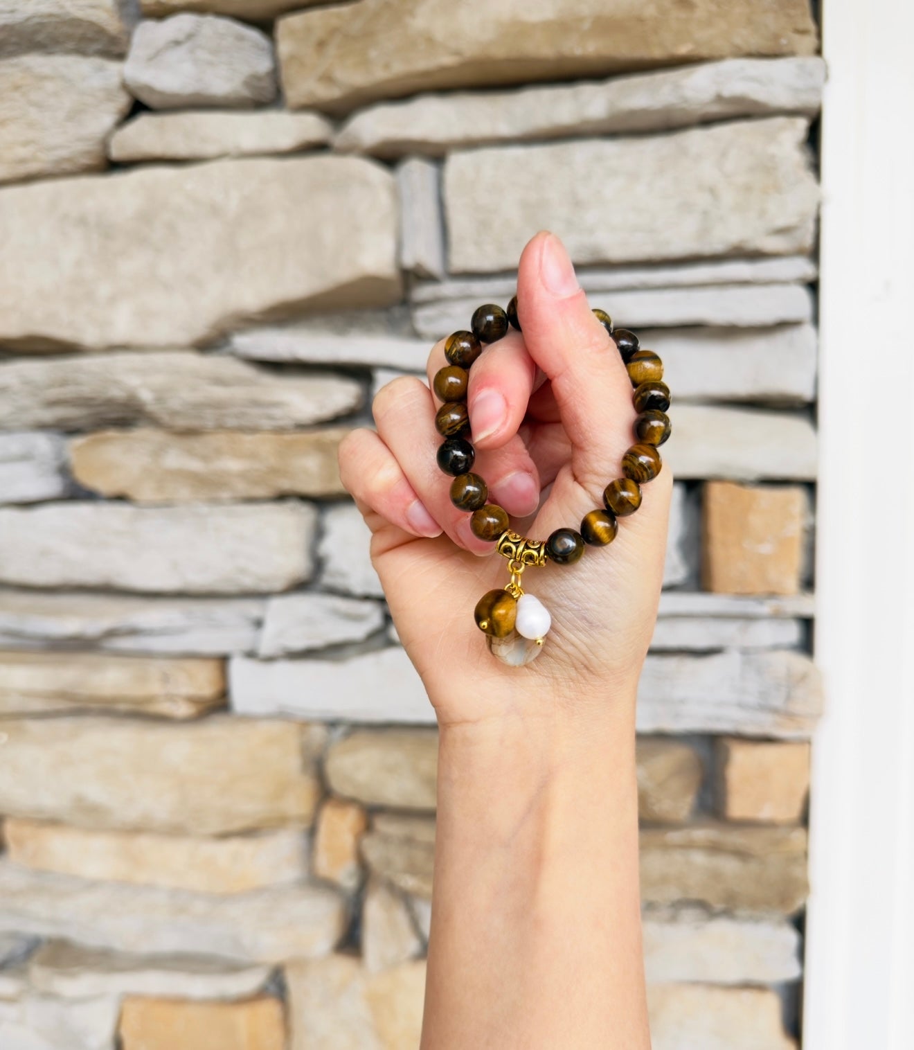 Tiger Eye 8mm Bead Size Bracelet with Charm