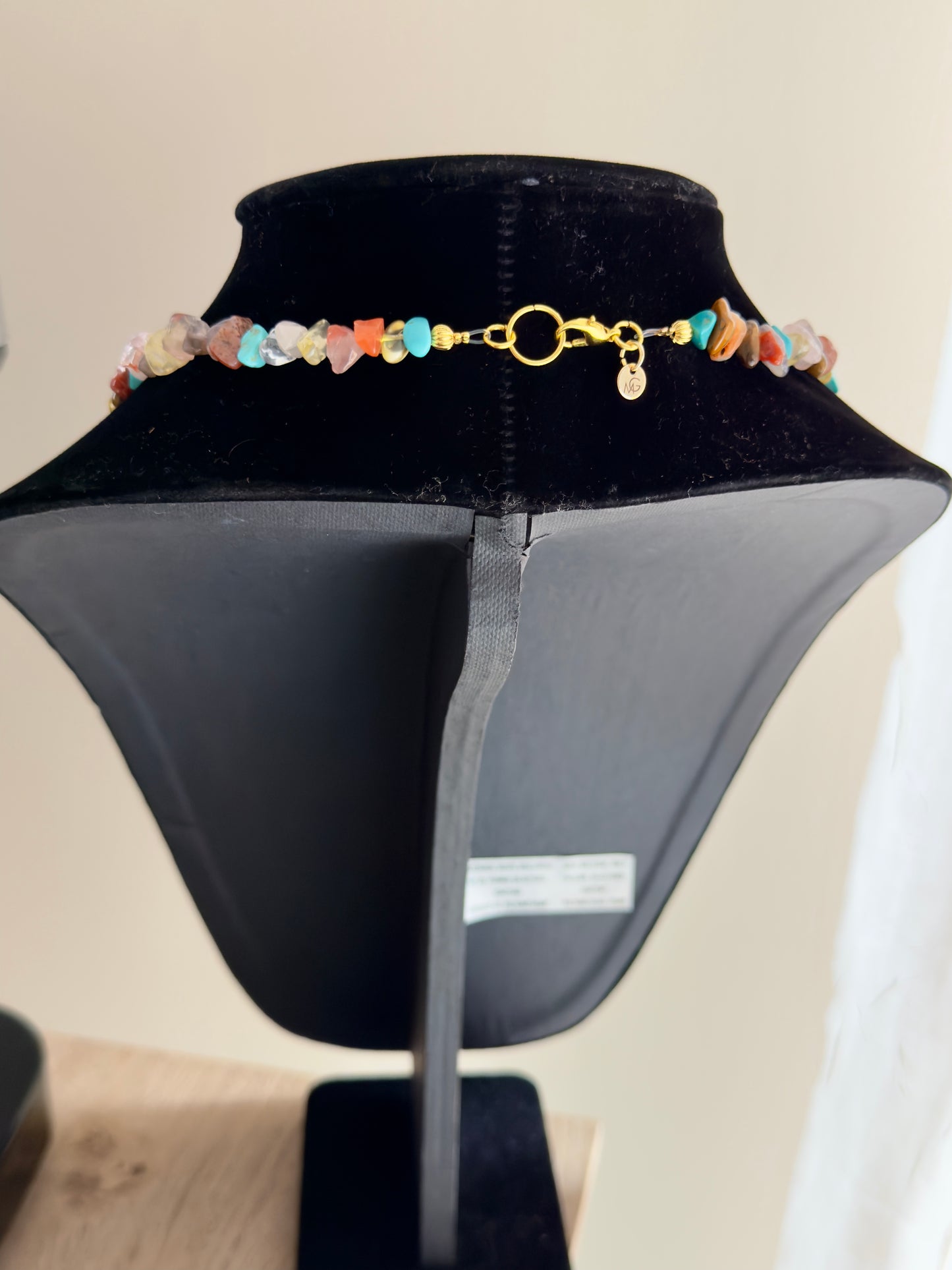 Custom Design Chipped Gemstone Necklace With a Raw Turquoise Pendant