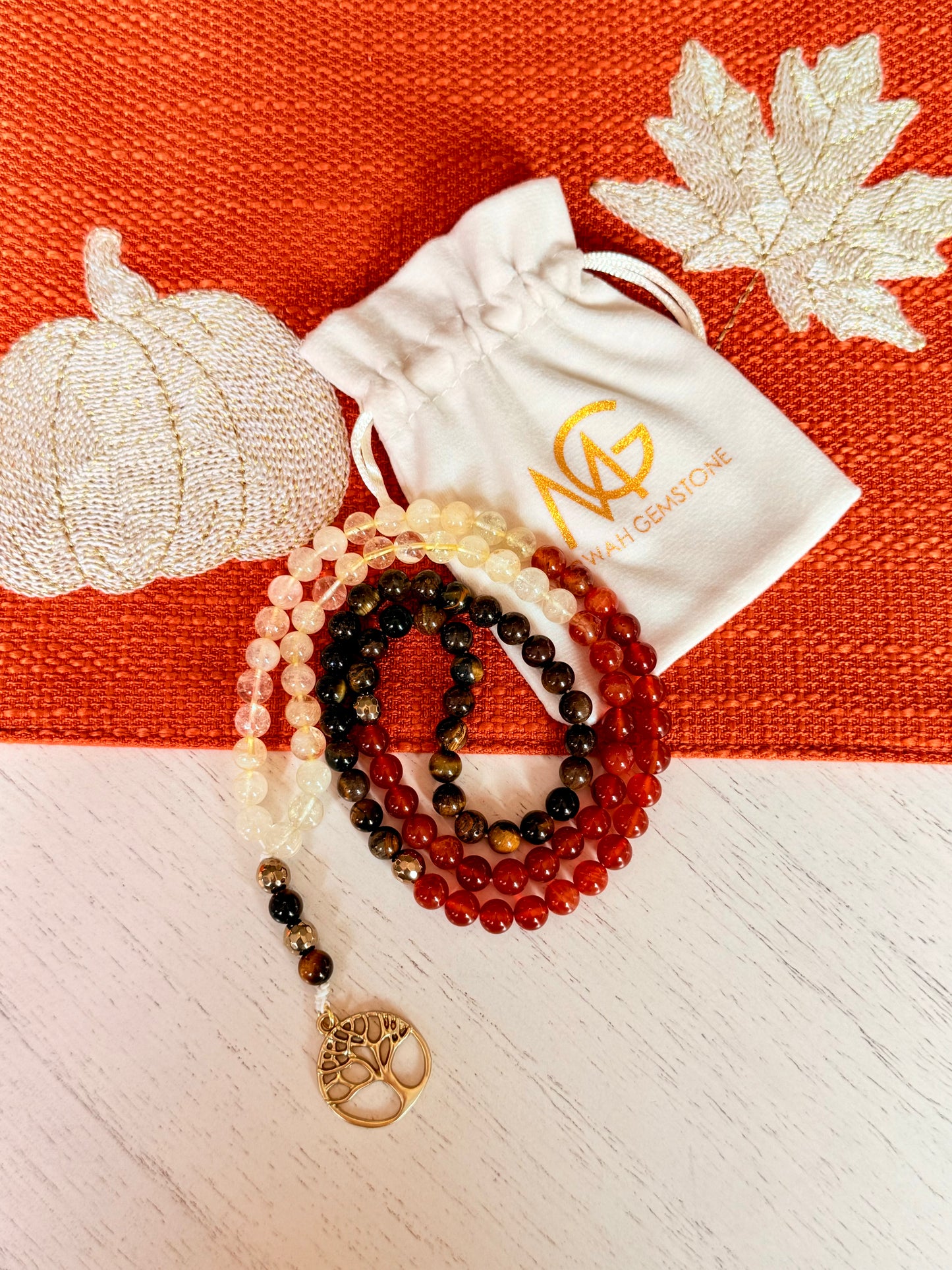 99-Bead Tiger Eye - Red Agate - Citrine Misbaha