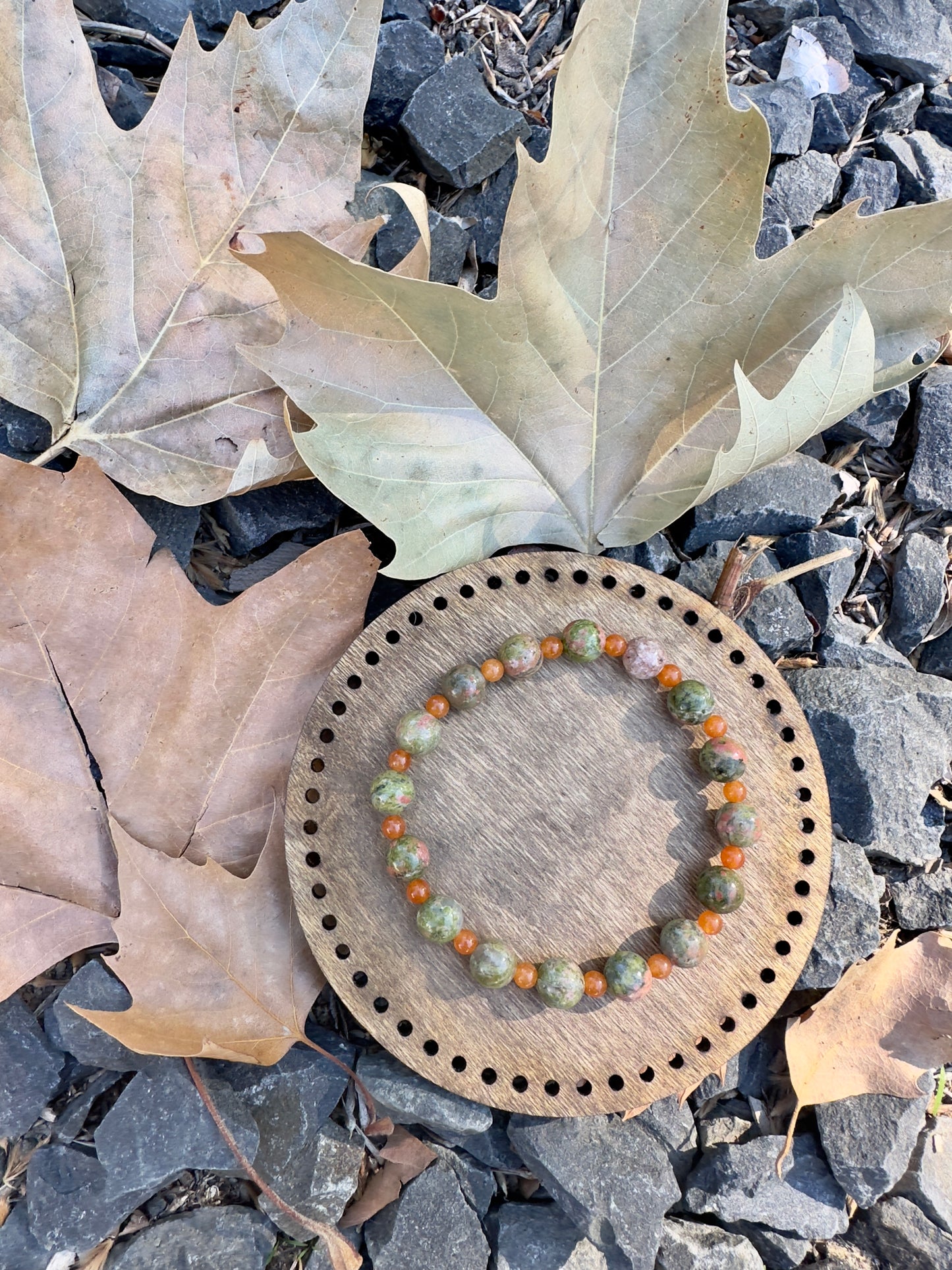 Orange Quartz-Unakite Bracelet