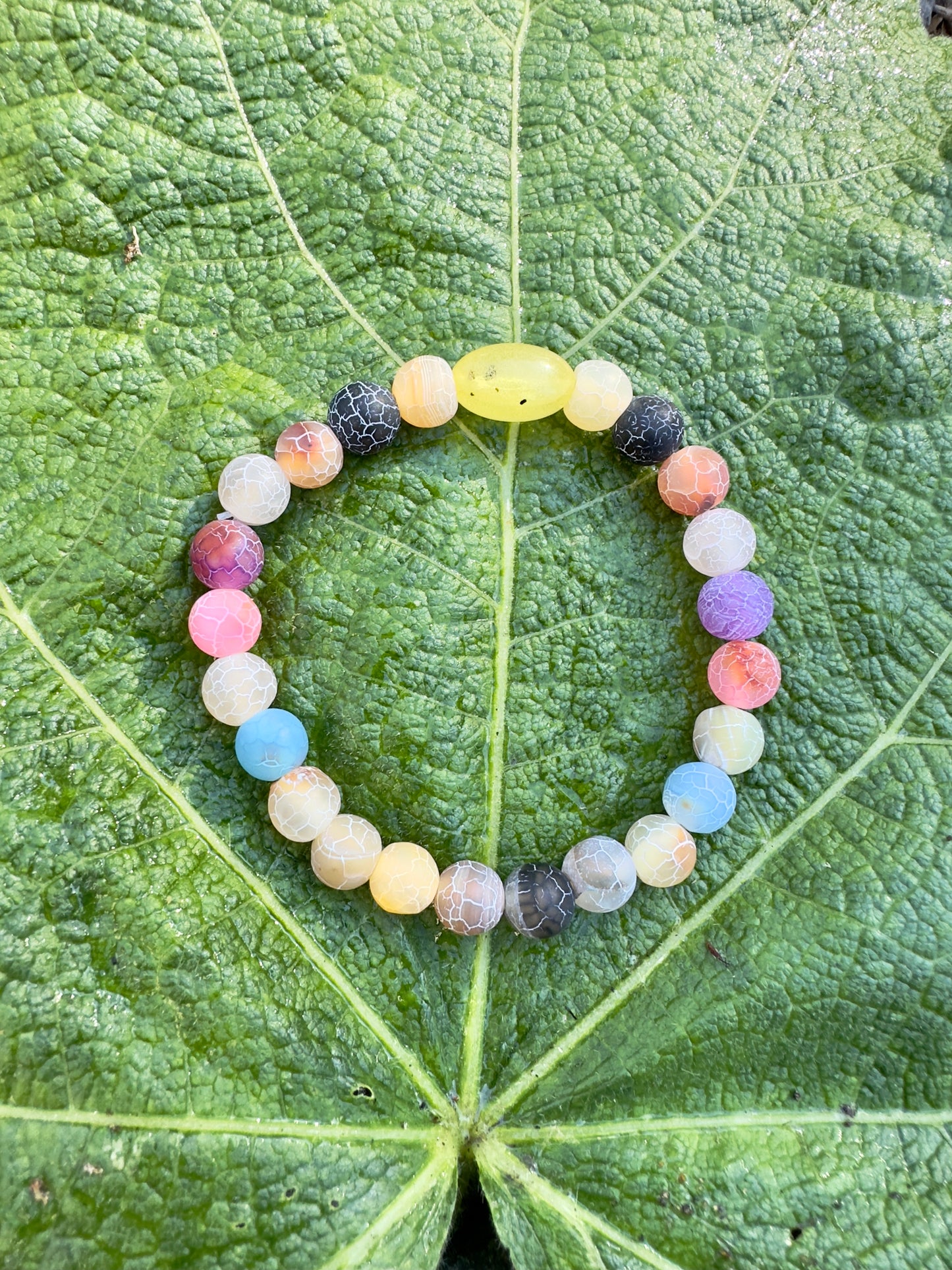 Colored Crackle Agate - Natural Amber Bracelet