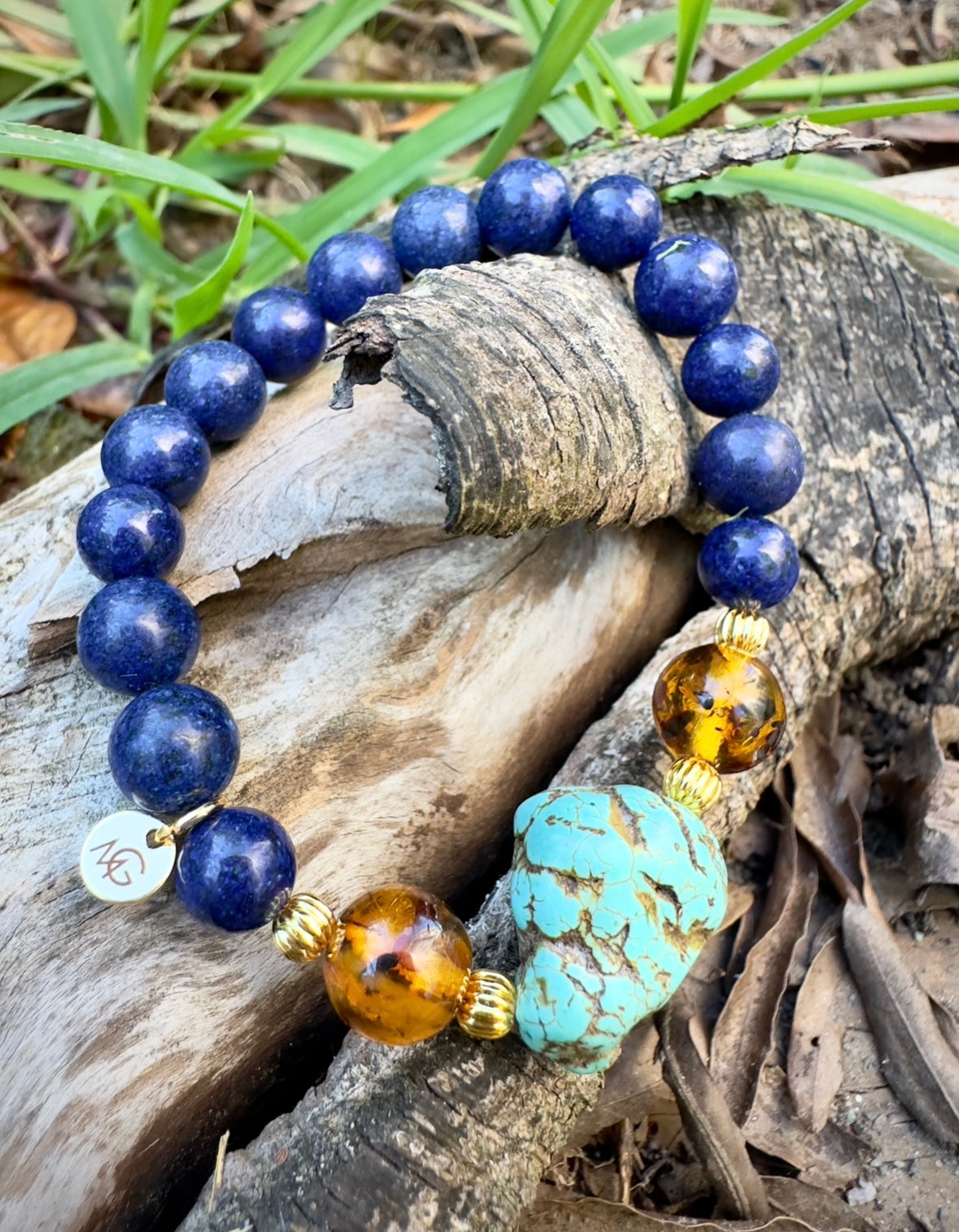 Lapis Lazuli-Amber-Raw Turquoise Bracelet