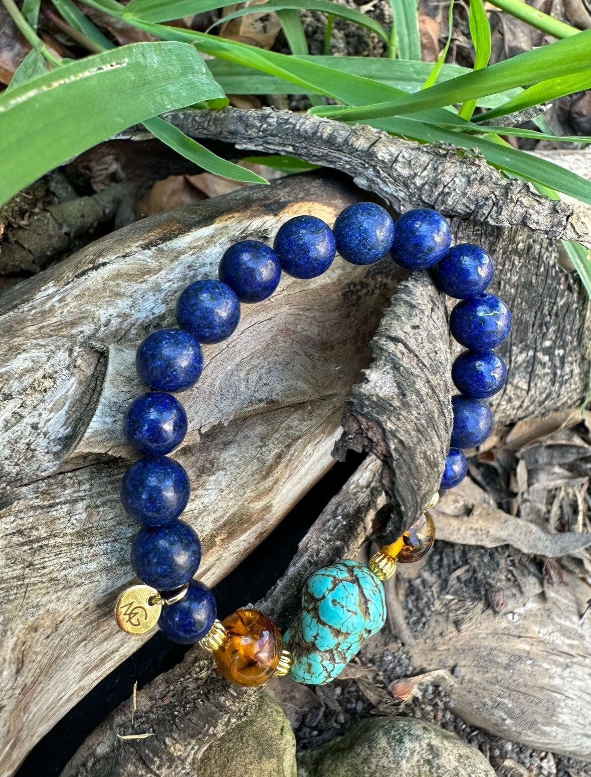 Lapis Lazuli-Amber-Raw Turquoise Bracelet