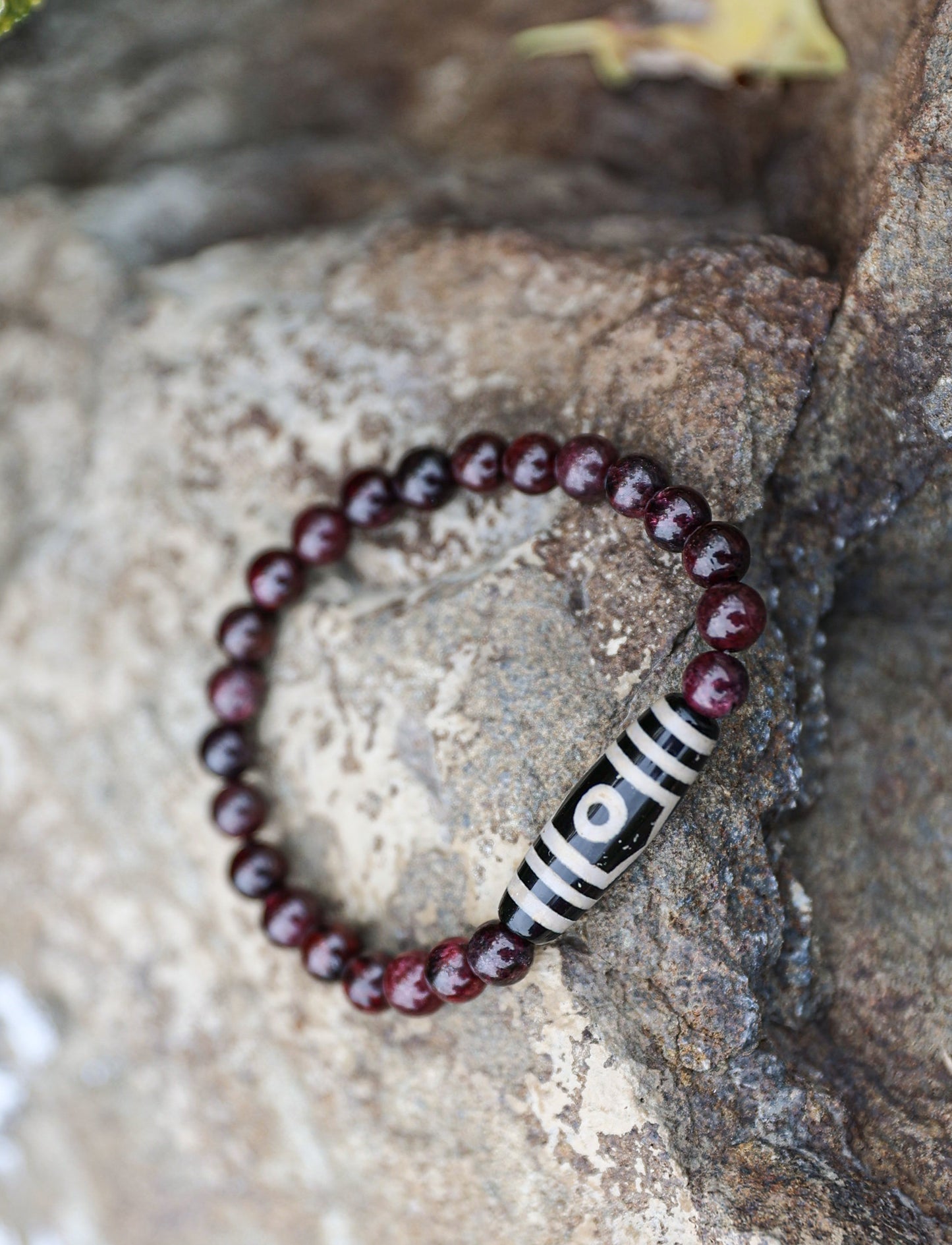 Garnet-Tibetan Black Agate Bracelet