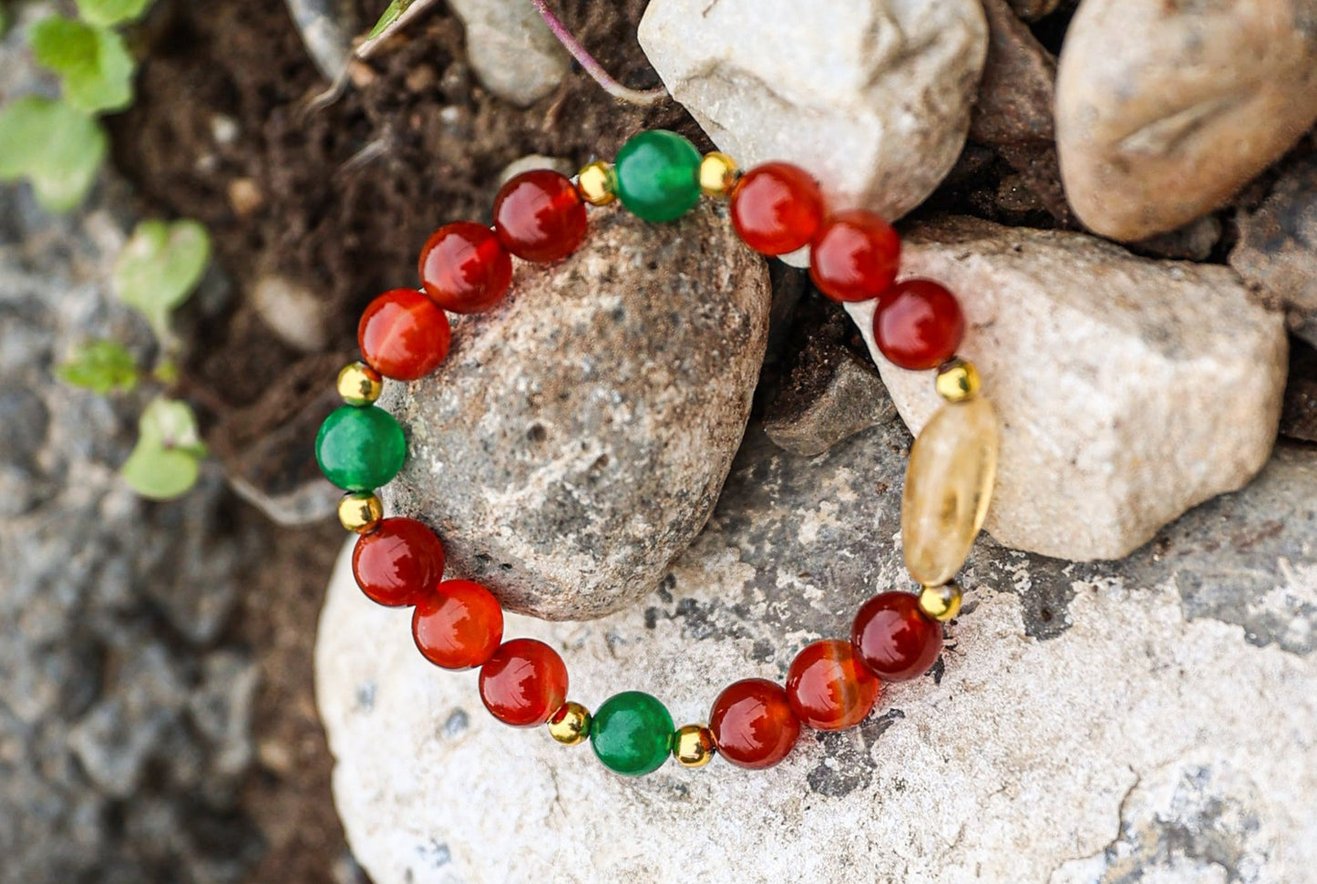 Carnelian-Green Jade-Citrine Bracelet