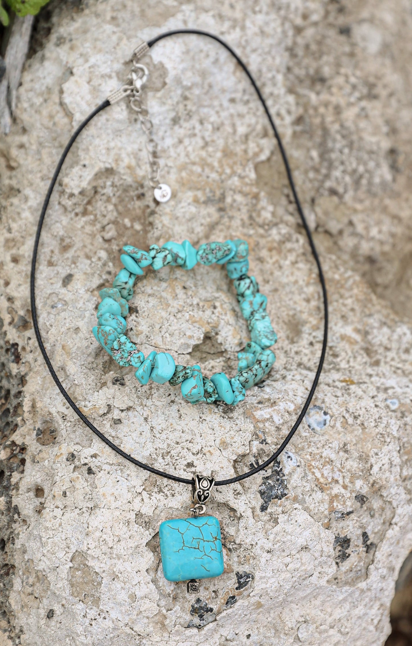 Turquoise Necklace + Chipped Bracelet
