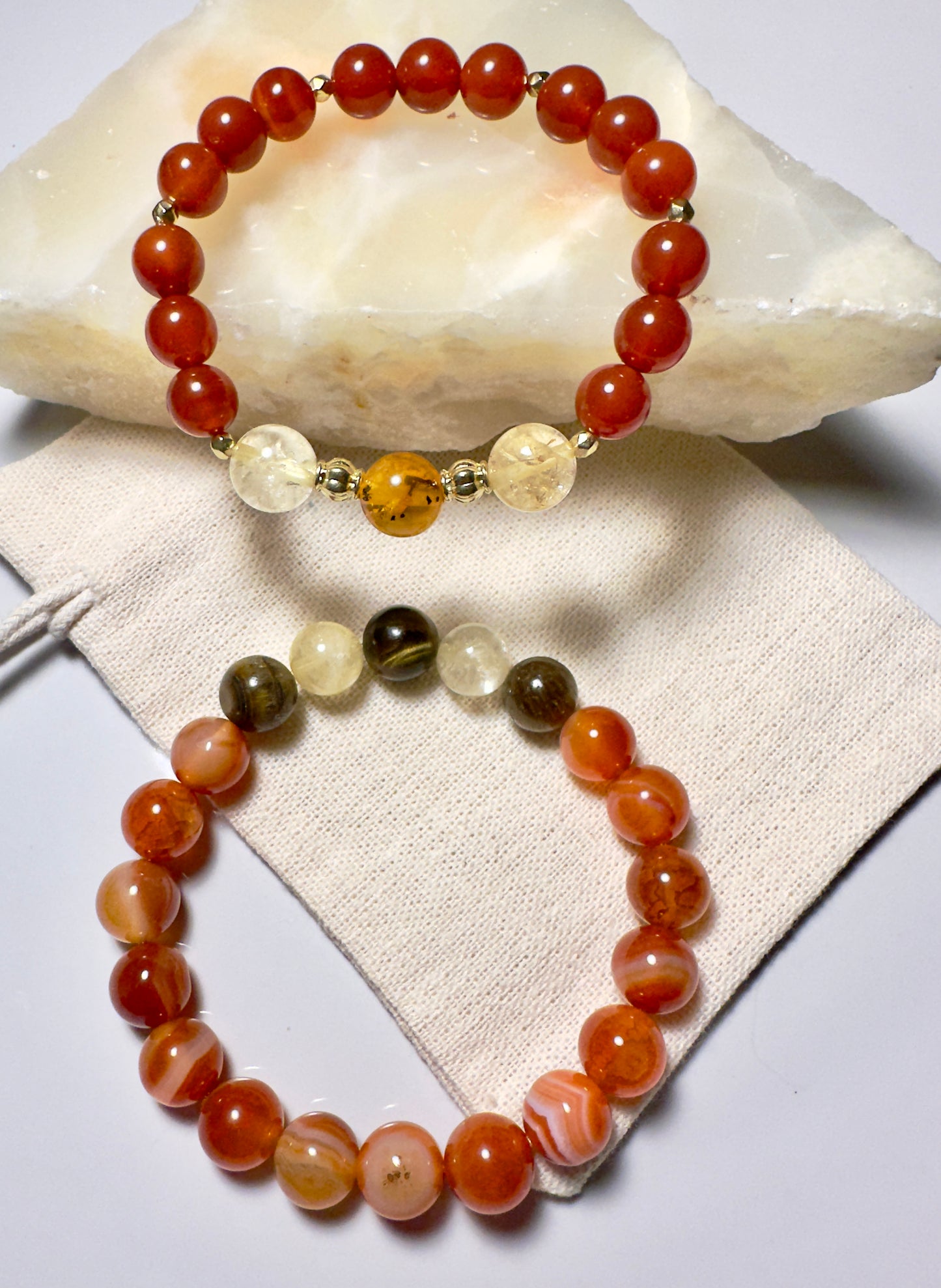 Carnelian-Tiger eye-Citrine-Amber Man and Woman Set