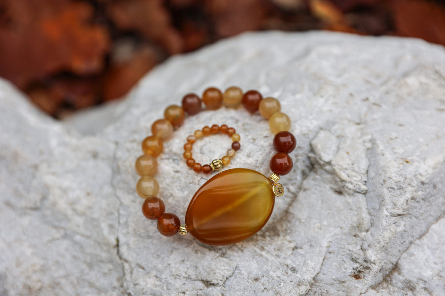 Yellow Agate Bracelet + Ring Set
