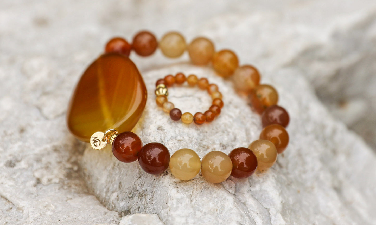 Yellow Agate Bracelet + Ring Set