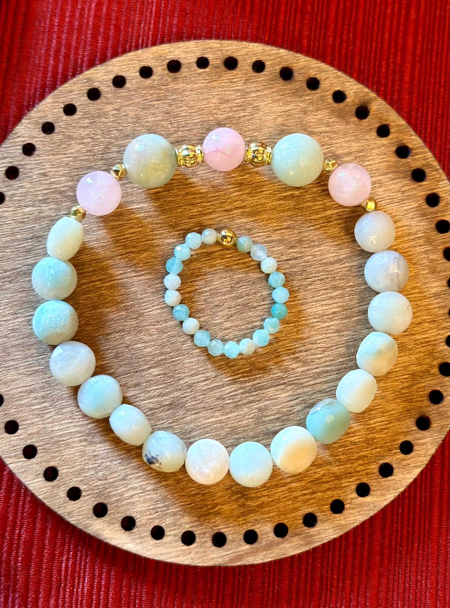 Amazonite-Rose Quartz + Amazonite Ring