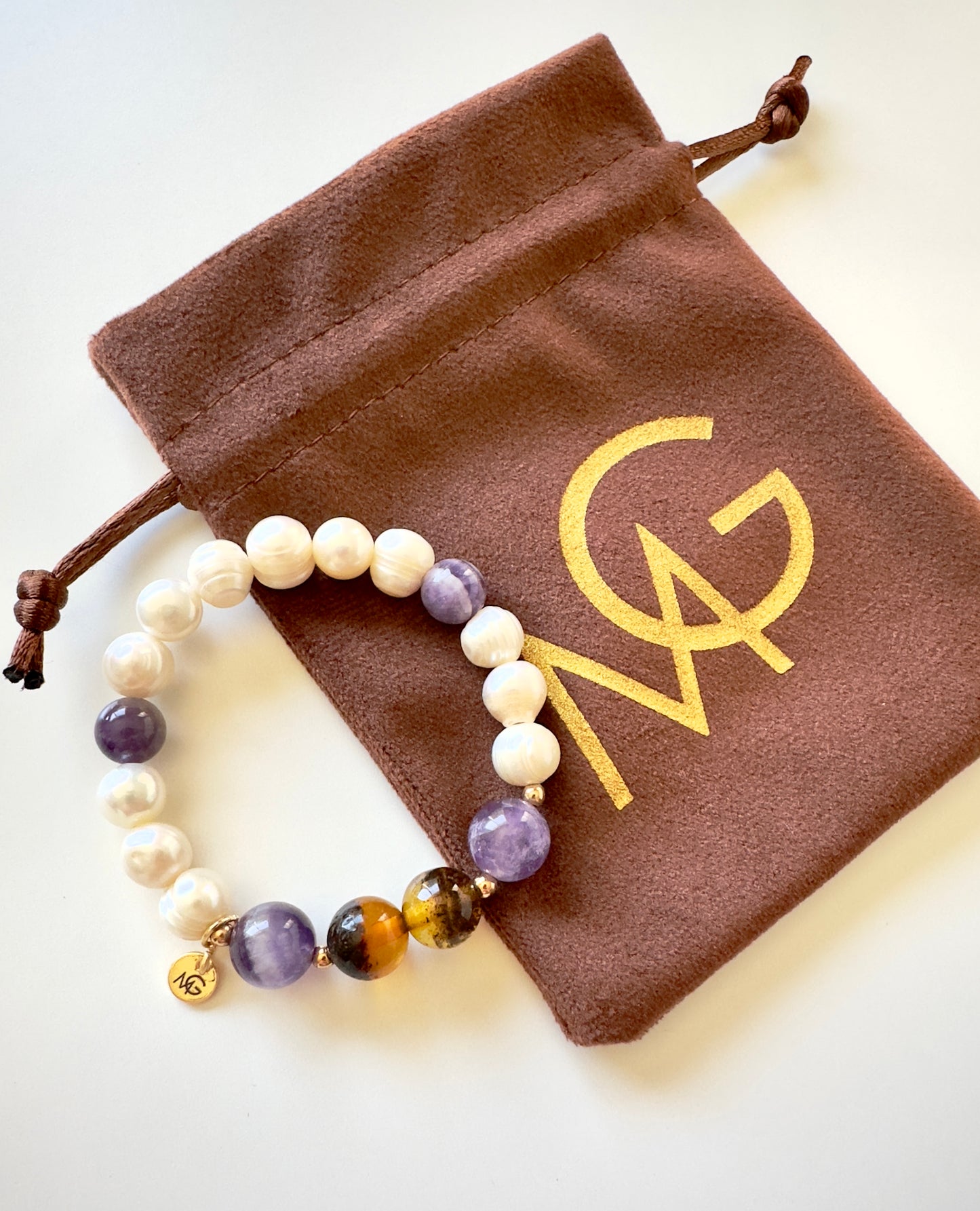 Natural Pearl - Amethyst - Amber Bracelet