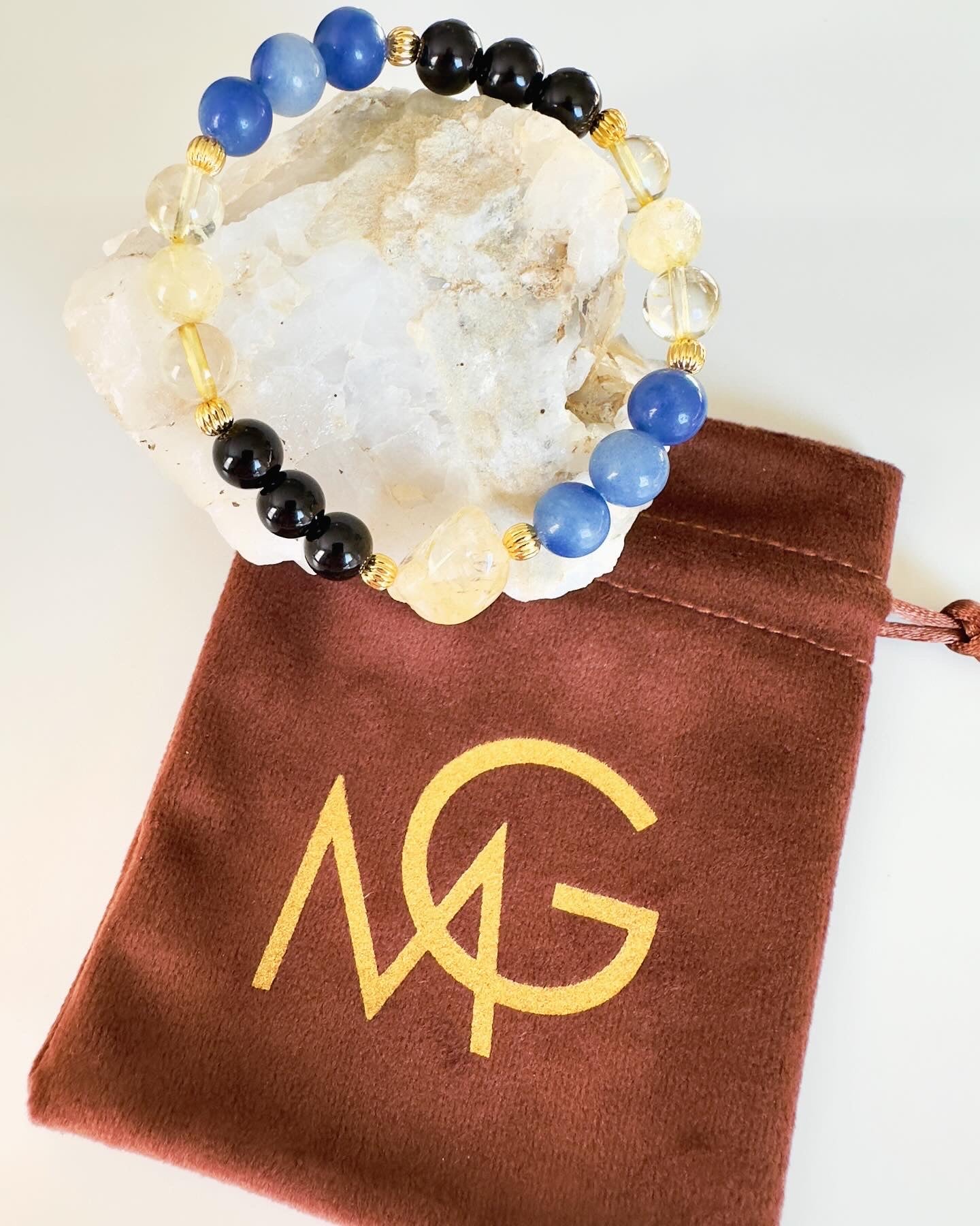 طقم أساور للرجال والنساء من حجر الأفينتورين الأزرق والسيترين وعين النمر وعين النمر