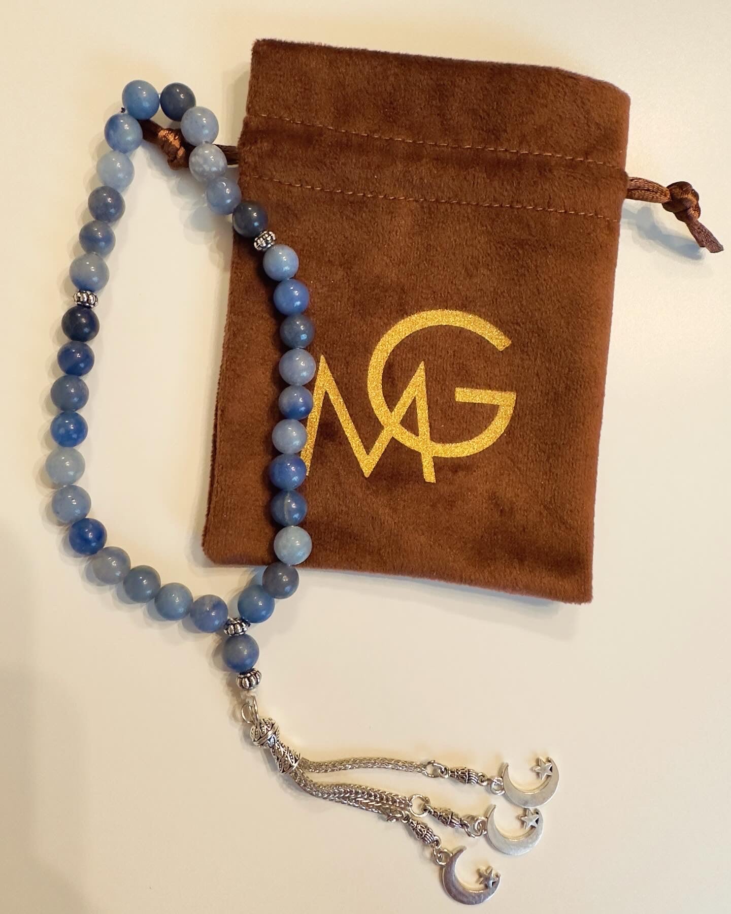 مسبحة أفينتورين زرقاء مكونة من 33 حبة