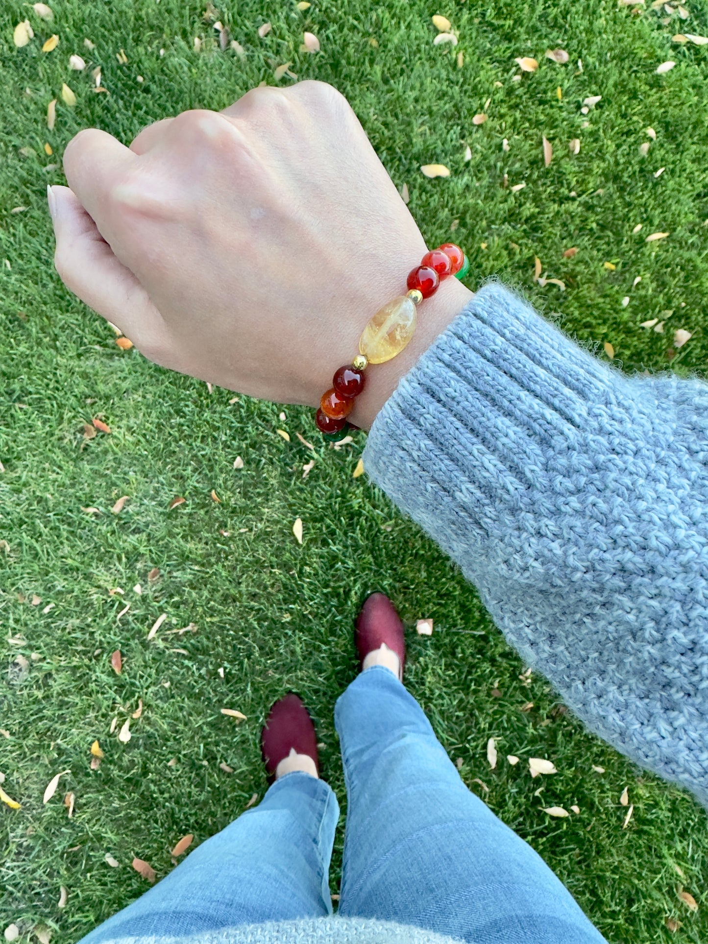 Carnelian-Green Jade-Citrine Bracelet