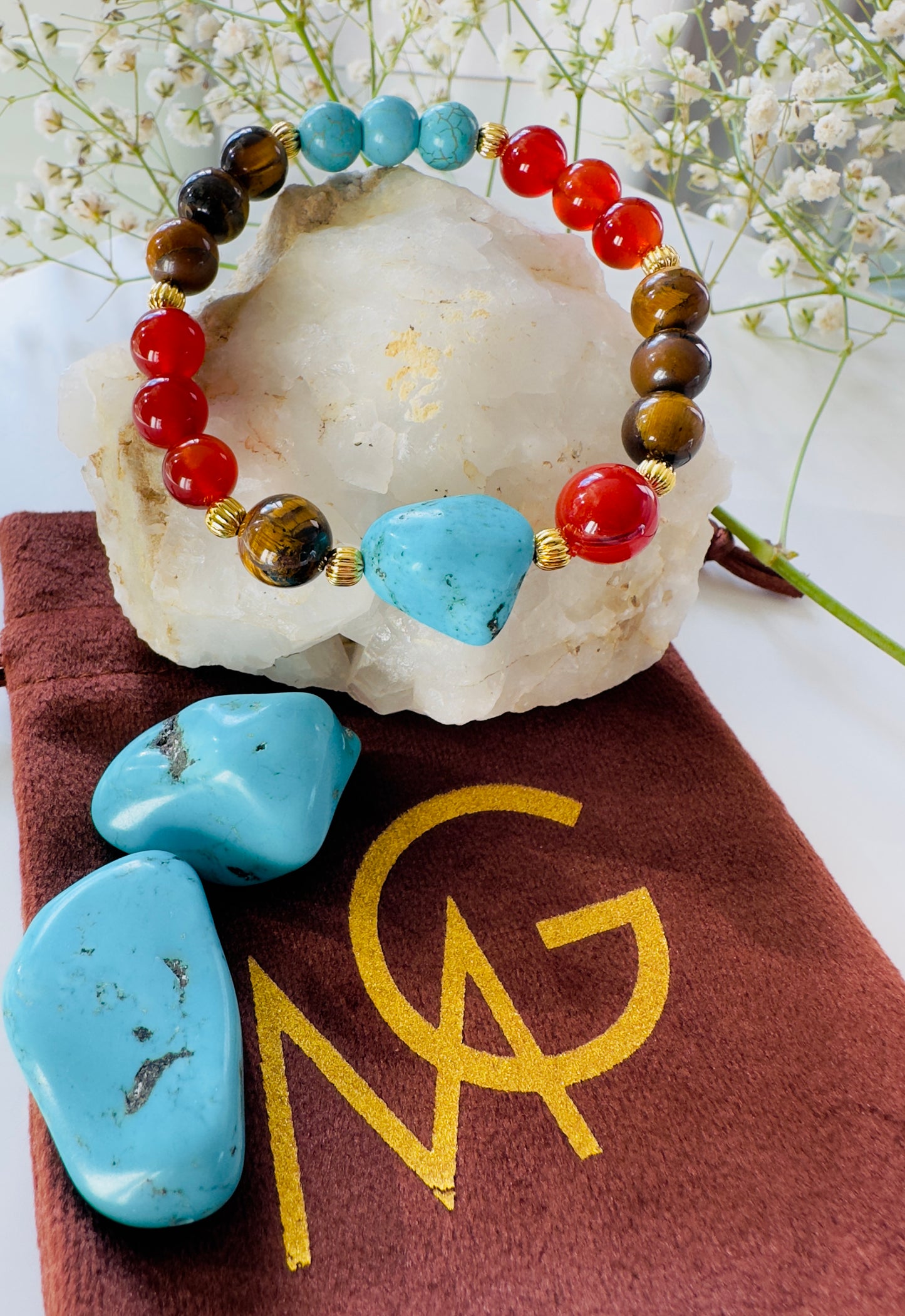 Turquoise-Tiger Eye-Carnelian Bracelet