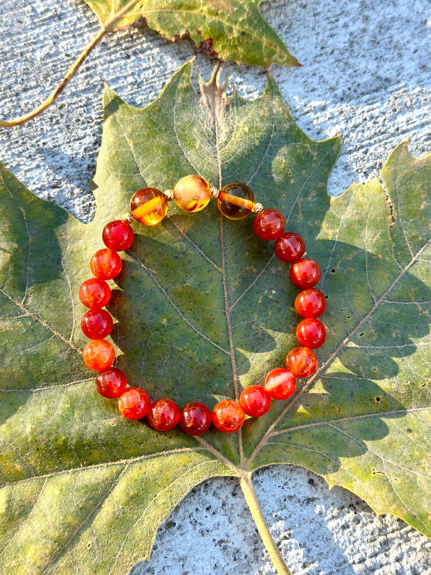 Mama and Daughter Carnelian-Amber Bracelet Set (21-K)