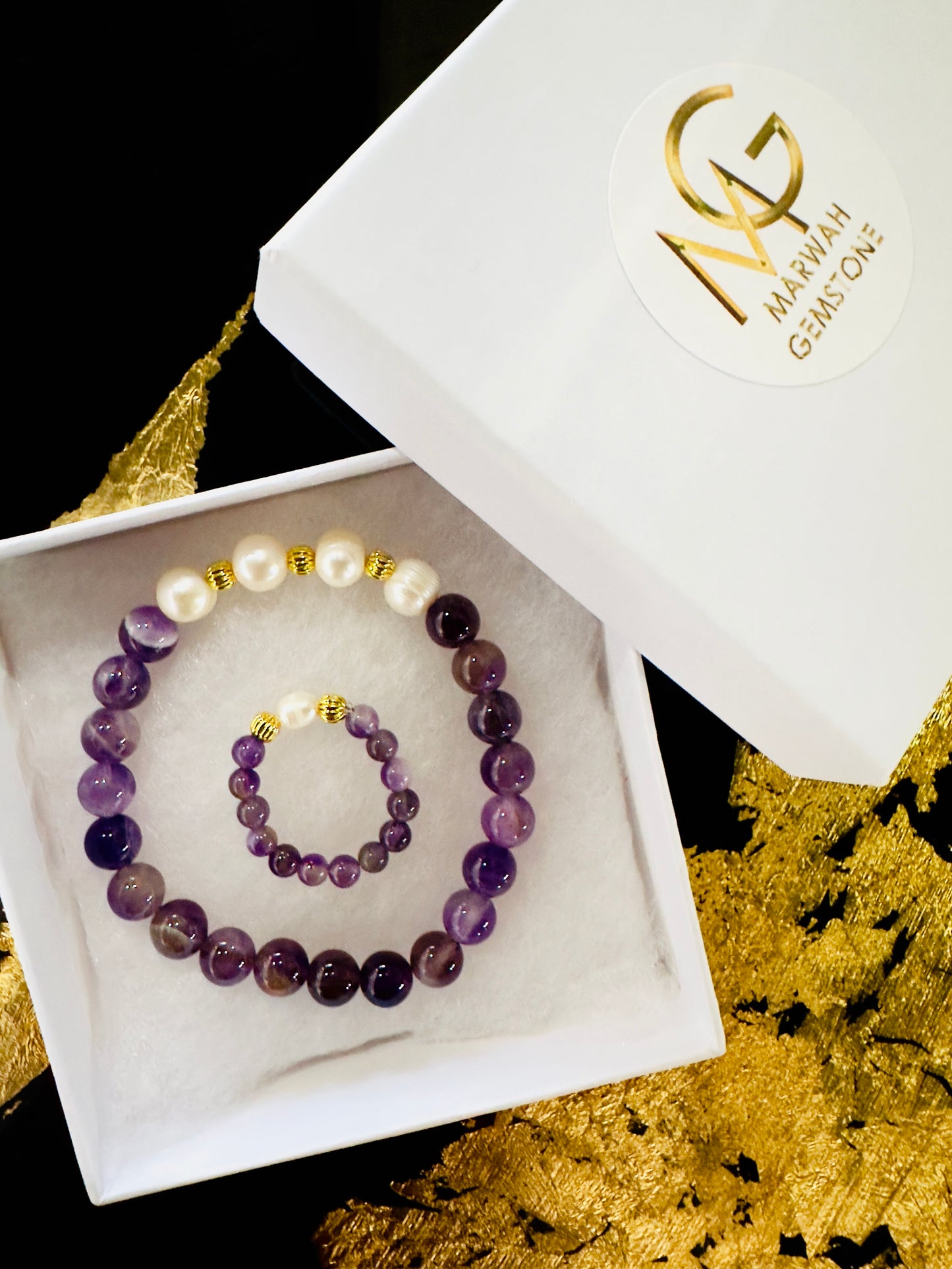 Pearl-Amethyst Bracelet + Ring