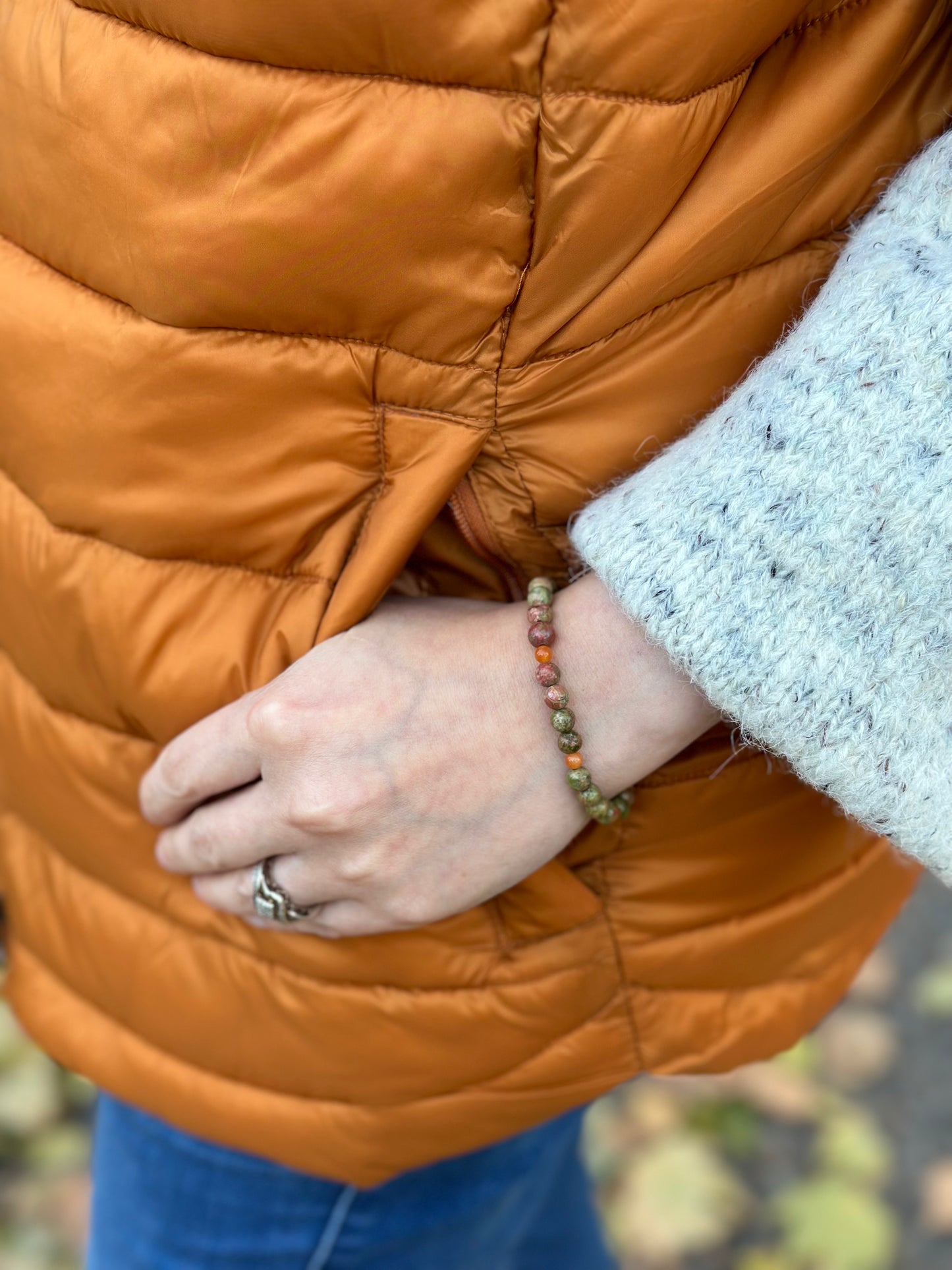 Orange Quartz-Unakite Bracelet