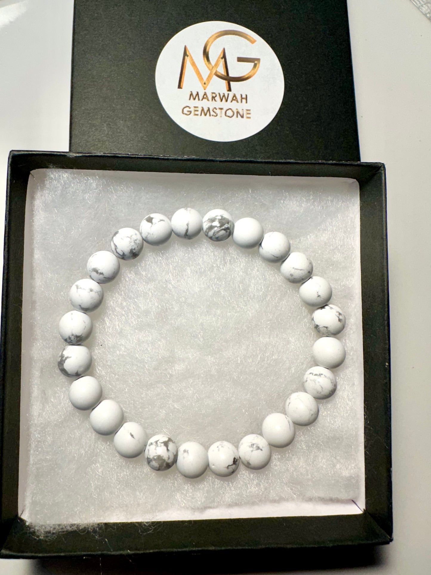 Howlite (Man) + Howlite-Moonstone-Larimar (Woman) Man and Woman Set (Gold 21-K)