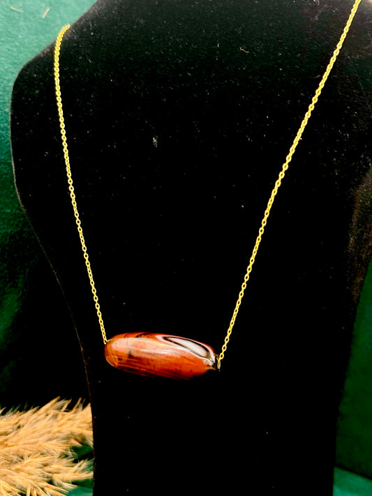 Red Agate Necklace Gold 21-K Chain
