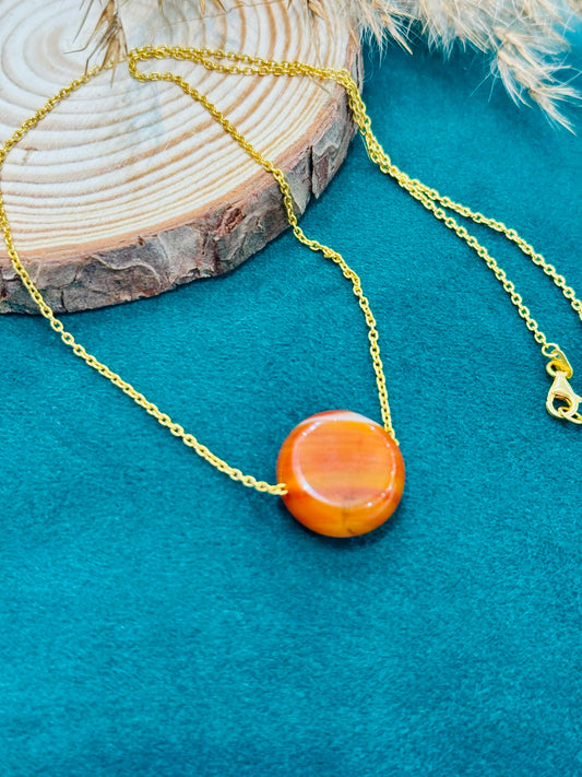 Red Agate Necklace with 21-K Golden Chain