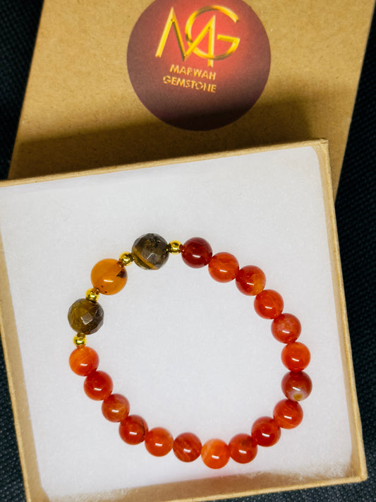 Carnelian-Tiger eye-Amber Bracelet