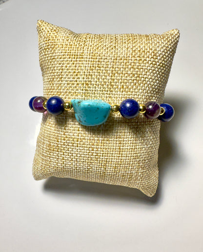 Amethyst-Lapis Lazuli-Raw Turquoise Bracelet