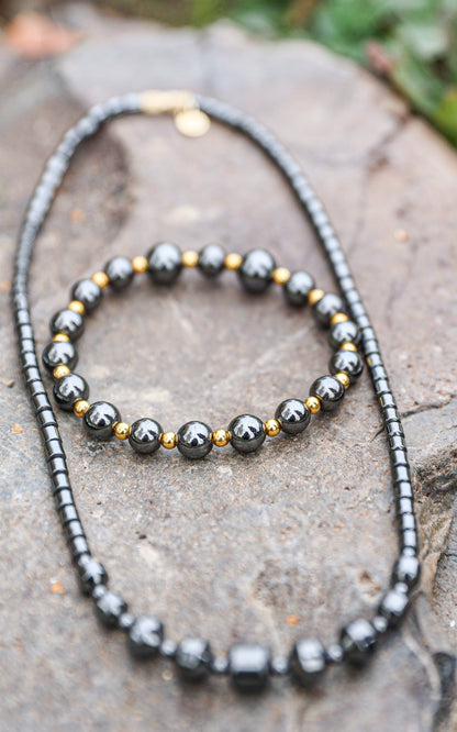Hematite Necklace + Bracelet