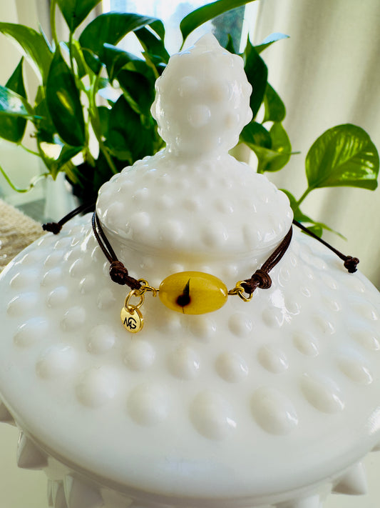 Adjustable Yellow Amber Brown Leather Bracelet