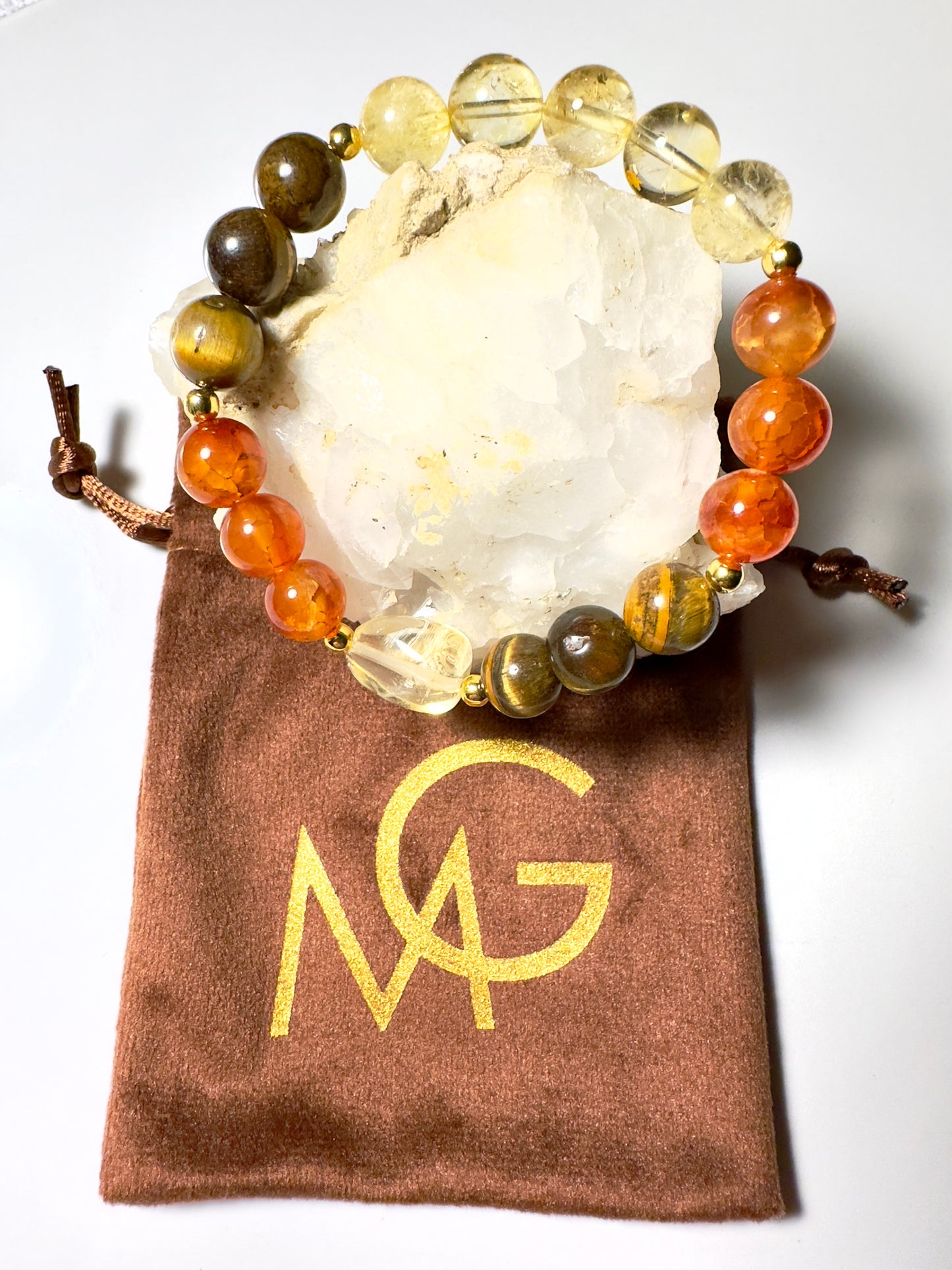 Tiger eye- Citrine-Red Agate Bracelet