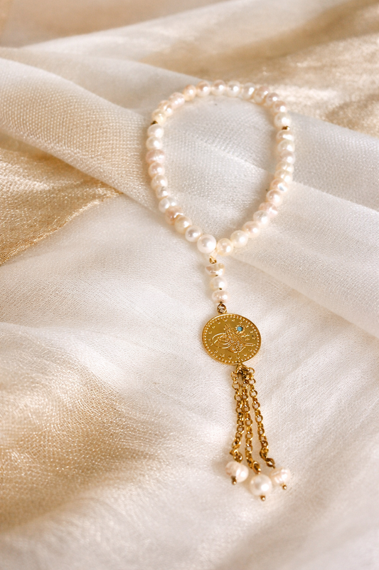 33-Bead Golden 21-K Natural Pearls Misbaha