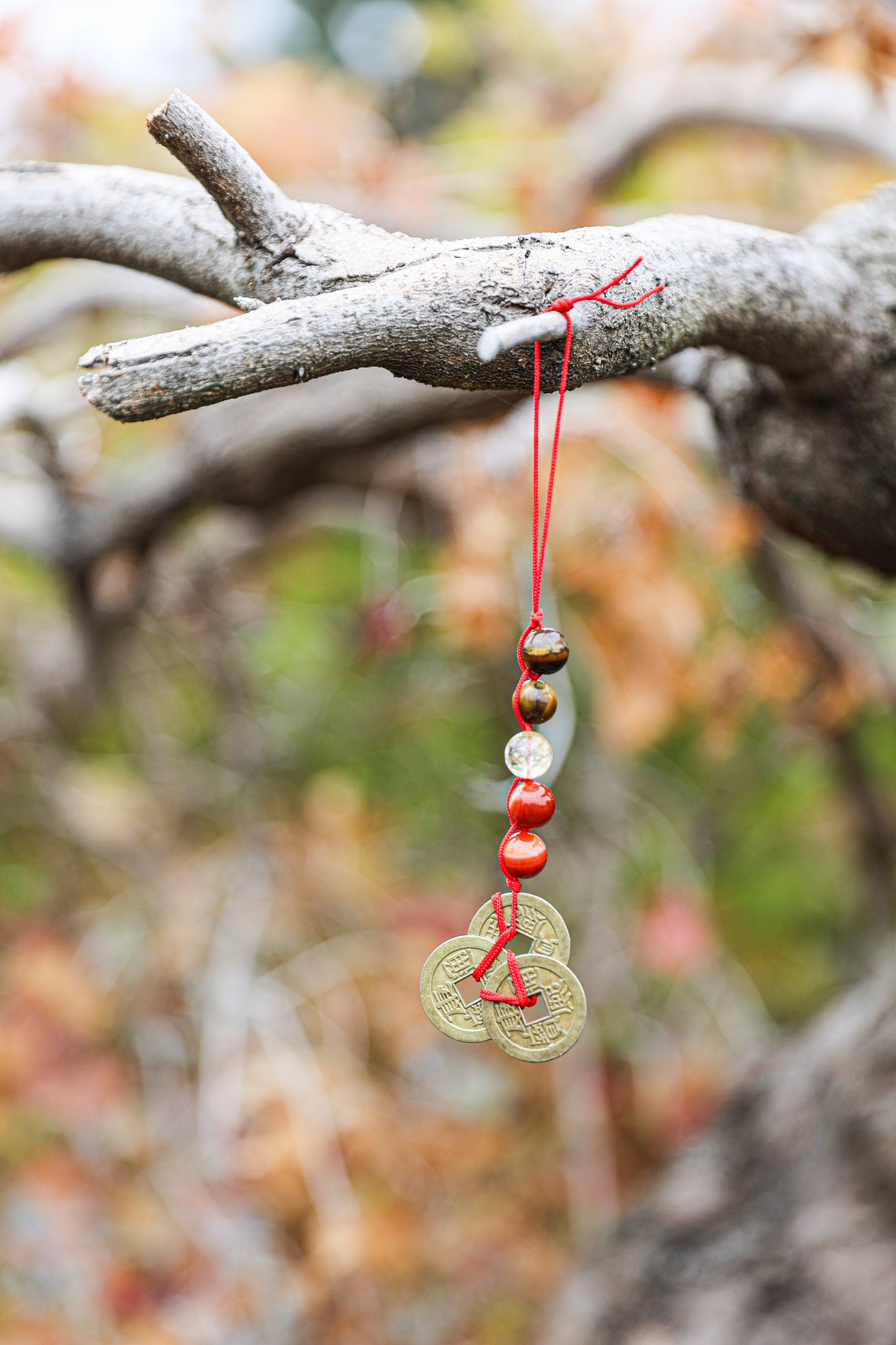 Adjustable Feng Shui Keychain with Tiger eye-Citrine-Agate