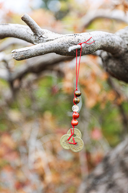 Adjustable Feng Shui Keychain with Tiger eye-Citrine-Agate