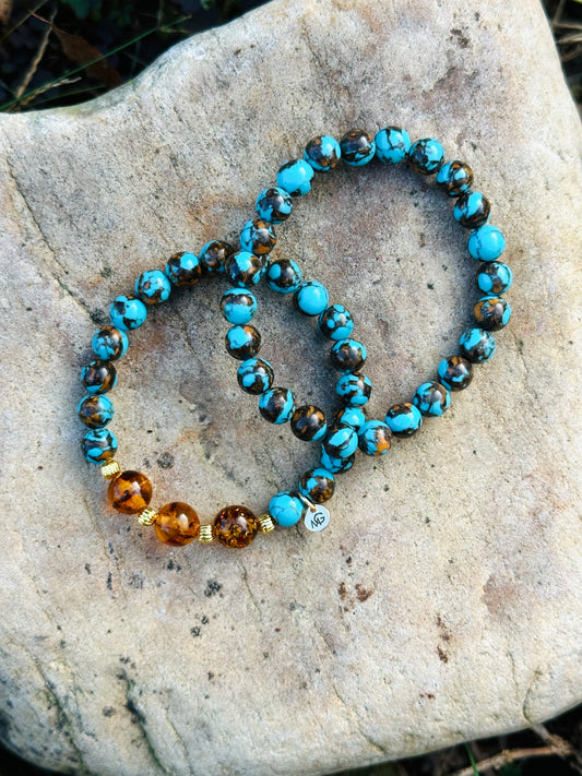 Turquoise (Man) + Turquoise-Amber (Woman) Bracelet Set
