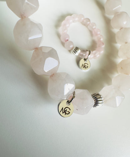 Rose Quartz Bracelet + Ring Set