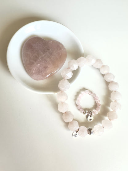 Rose Quartz Bracelet + Ring Set