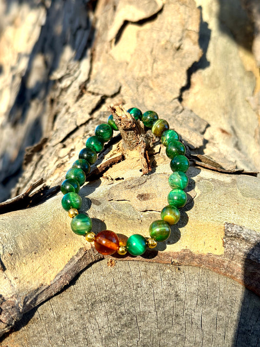 Green Tiger eye-Amber Bracelet