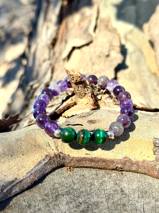 Green Tiger eye-Amethyst Bracelet