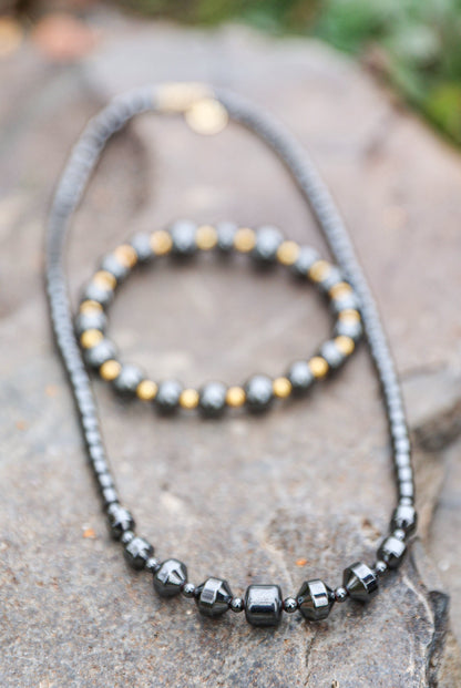 Hematite Necklace + Bracelet
