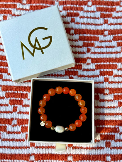 Faceted and Regular Fire Agate - Natural Pearl Bracelets