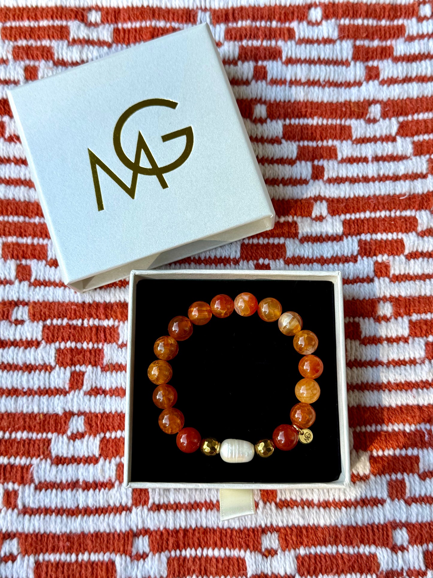 Faceted and Regular Fire Agate - Natural Pearl Bracelets
