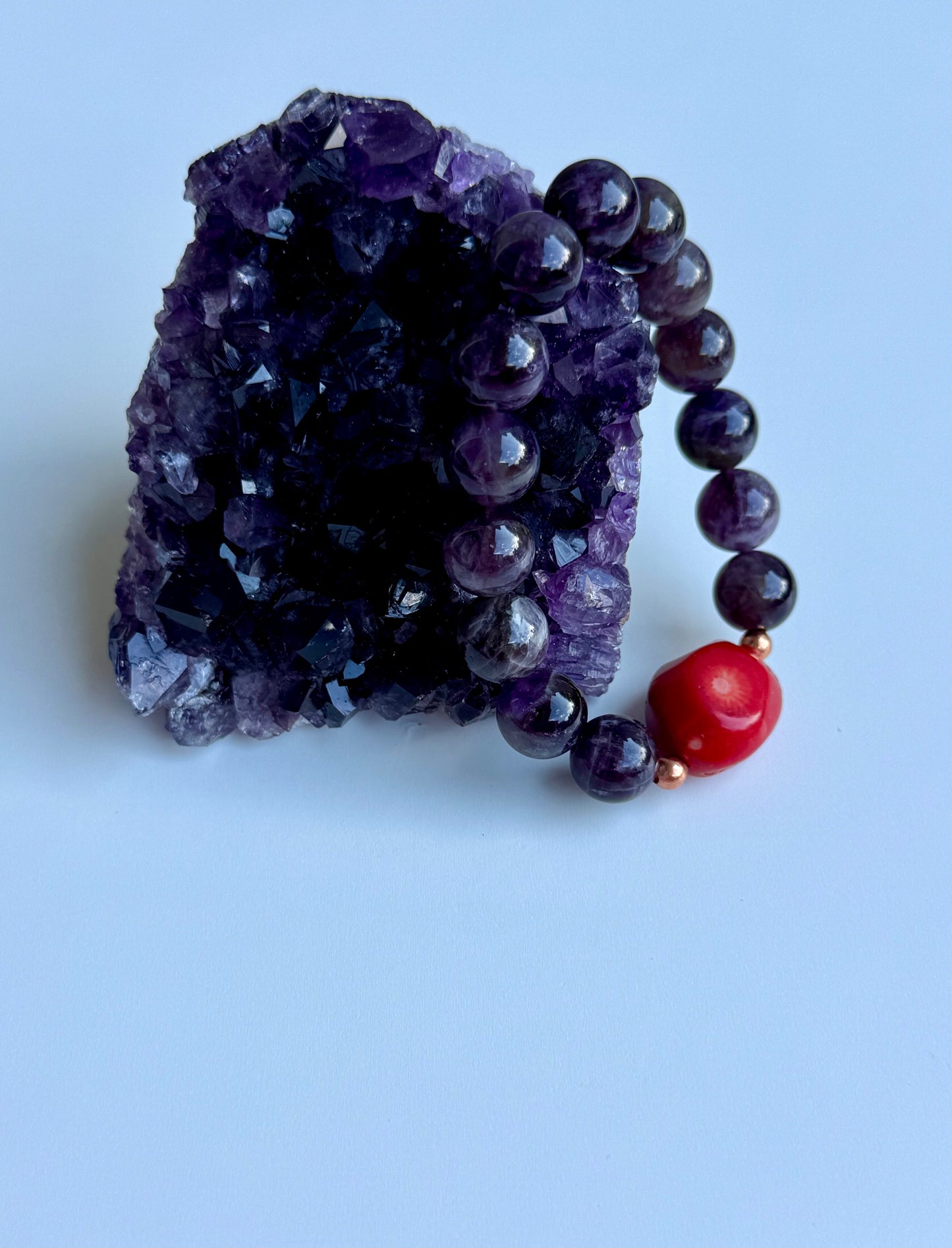 Amethyst - Natural Coral Bracelet with Copper Spacers